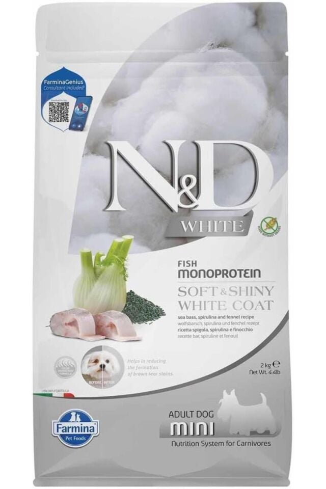 White Spirulina Küçük Irk Beyaz Yetişkin Köpek Maması 2 Kg