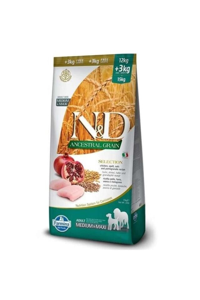 Az Tahıllı Tavuklu ve Narlı Orta ve İri Irk Yetişkin Köpek Maması 12+3 Kg
