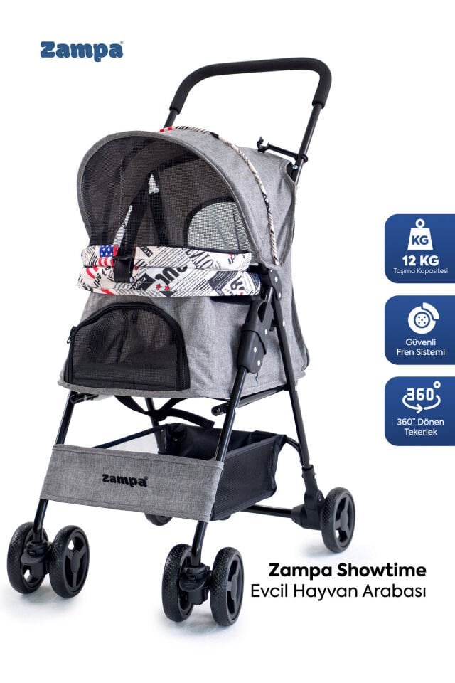 Showtime Kedi Köpek Arabası Gri 42X69,5X88 Cm