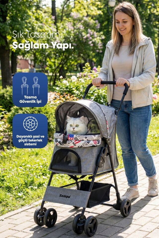 Showtime Kedi Köpek Arabası Gri 42X69,5X88 Cm