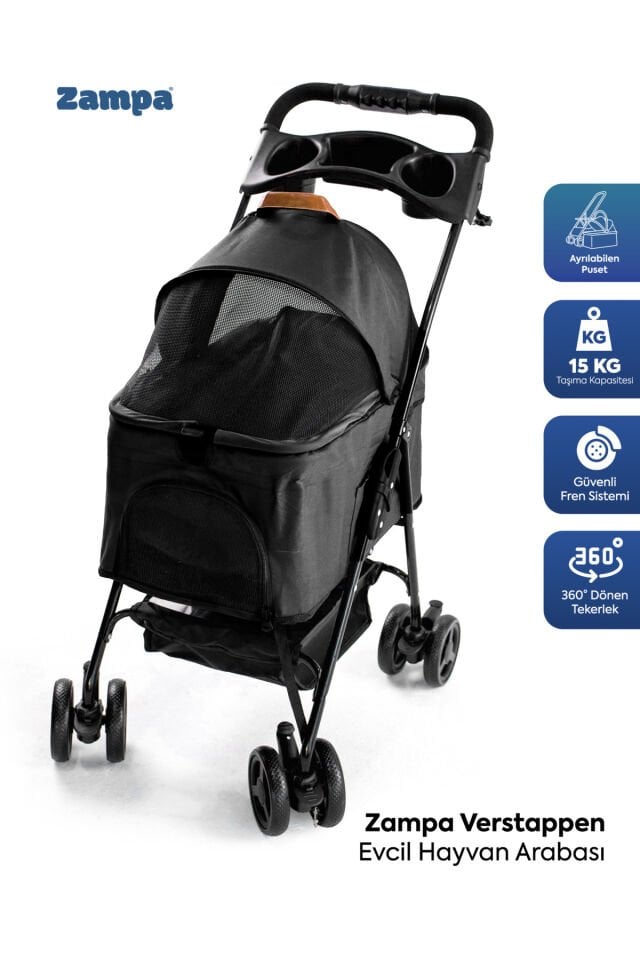 Verstappen Kedi Köpek Arabası 45x64x96cm Siyah