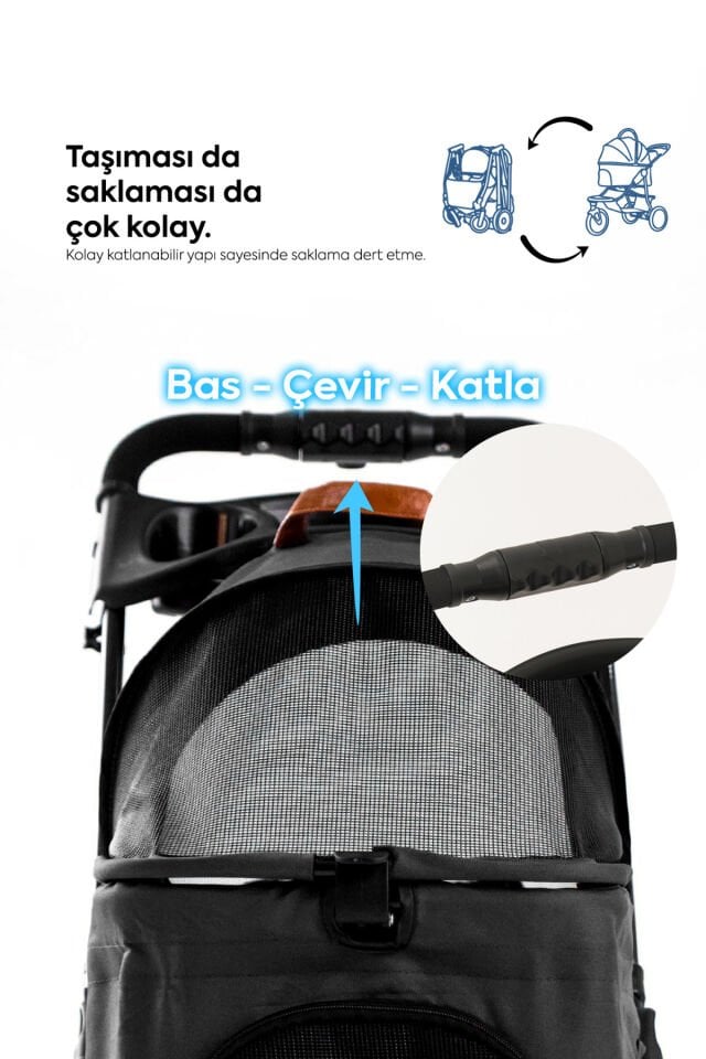 Verstappen Kedi Köpek Arabası 45x64x96cm Siyah