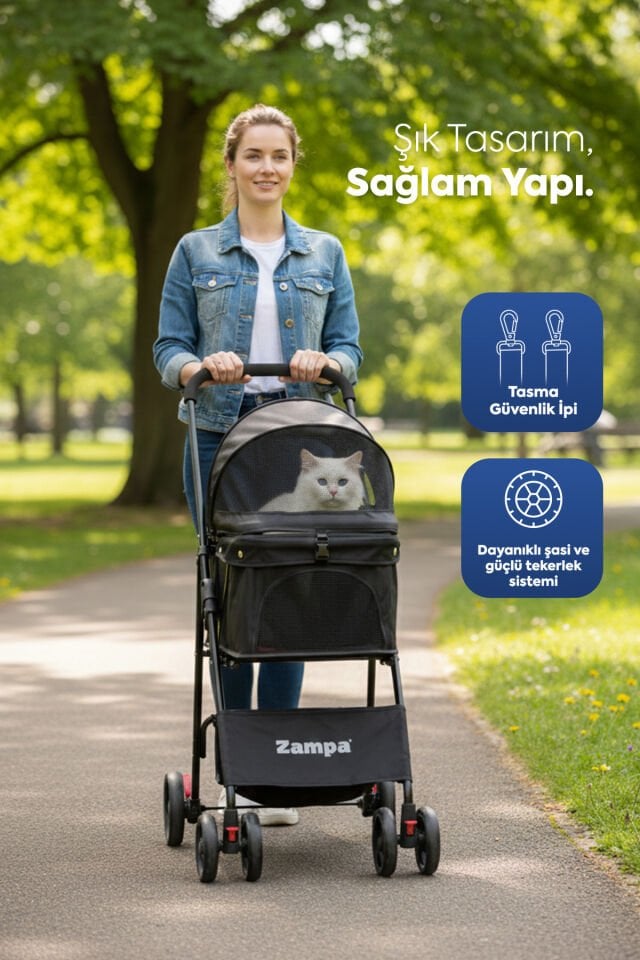 Flux Kedi & Köpek Arabası Siyah 45×63×93 cm