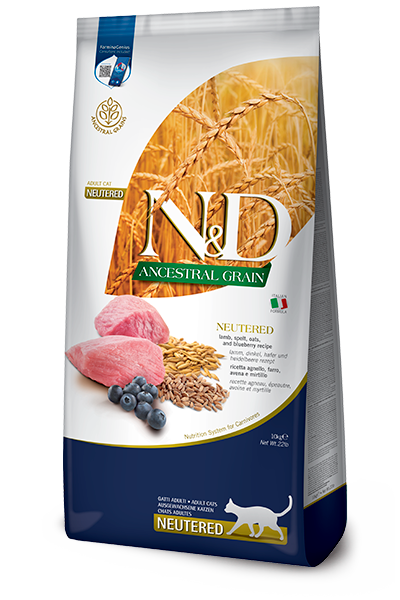 ND Ancestral Grain Düşük Tahıllı Kuzu Eti ve Yaban Mersinli Kısırlaştırılmış Kedi Maması 10kg