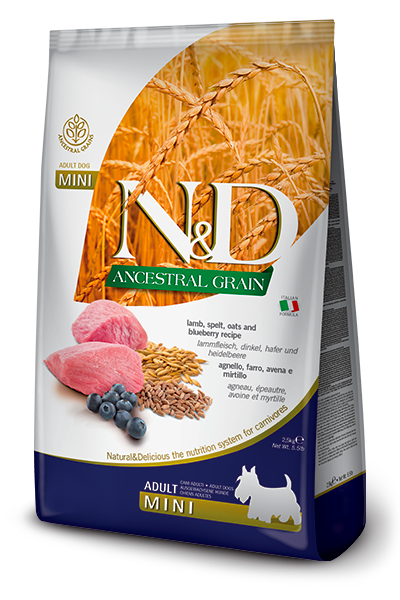ND Ancestral Grain Düşük Tahıllı Kuzu Eti ve Yaban Mersinli Küçük Irk Yetişkin Köpek Maması 7kg