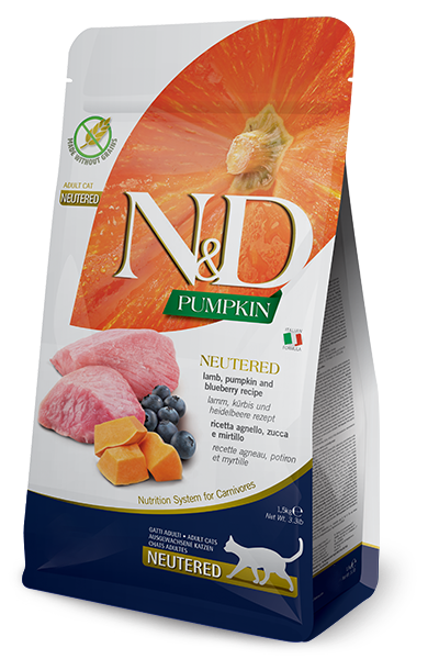 ND Pumpkin Tahılsız Kuzu Eti Balkabağı ve Yaban Mersinli Kısırlaştırılmış Kedi Maması 1,5kg
