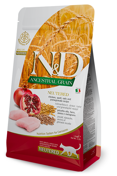 ND Ancestral Grain Düşük Tahıllı Tavuk ve Narlı Kısırlaştırılmış Kedi Maması 5kg
