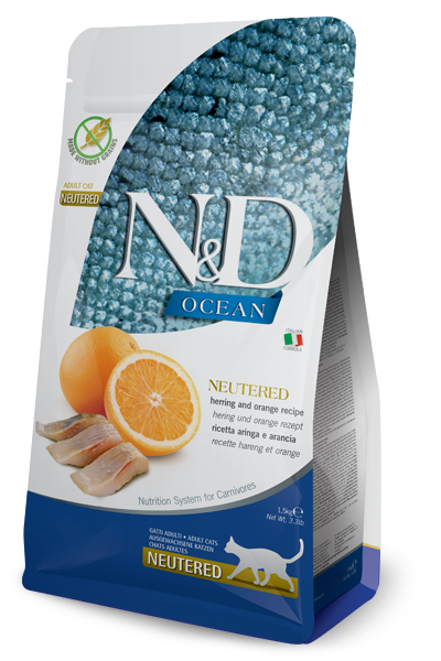 ND Ocean Tahılsız Ringa Balığı ve Portakallı Kısırlaştırılmış Kedi Maması 5kg