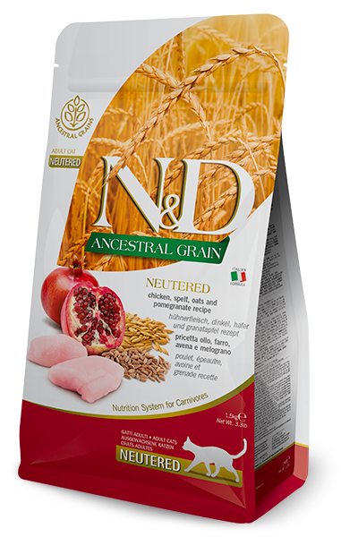 ND Ancestral Grain Düşük Tahıllı Tavuk ve Narlı Kısırlaştırılmış Kedi Maması 1,5kg