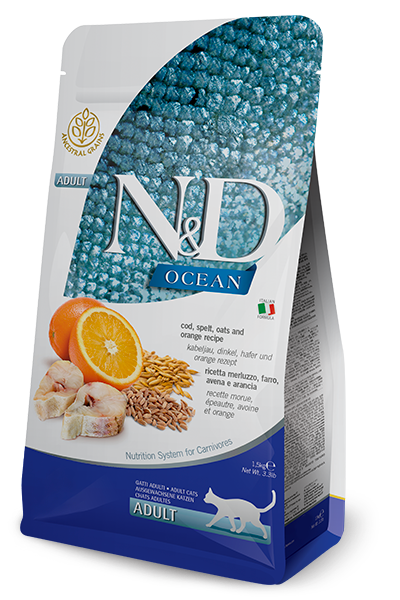 ND Ocean Düşük Tahıllı Morina Balığı ve Portakallı Yetişkin Kedi Maması 5kg