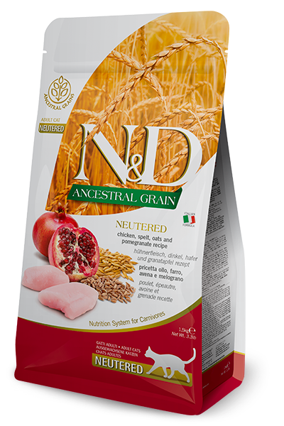 ND Ancestral Grain Düşük Tahıllı Tavuk ve Narlı Kısırlaştırılmış Kedi Maması 10kg