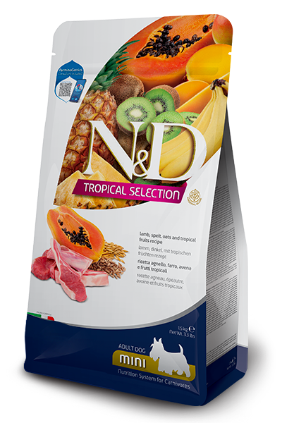 ND Tropical Selection Kuzu Etli ve Tropikal Meyveli Mini Irk Yetişkin Köpek Maması 1,5kg