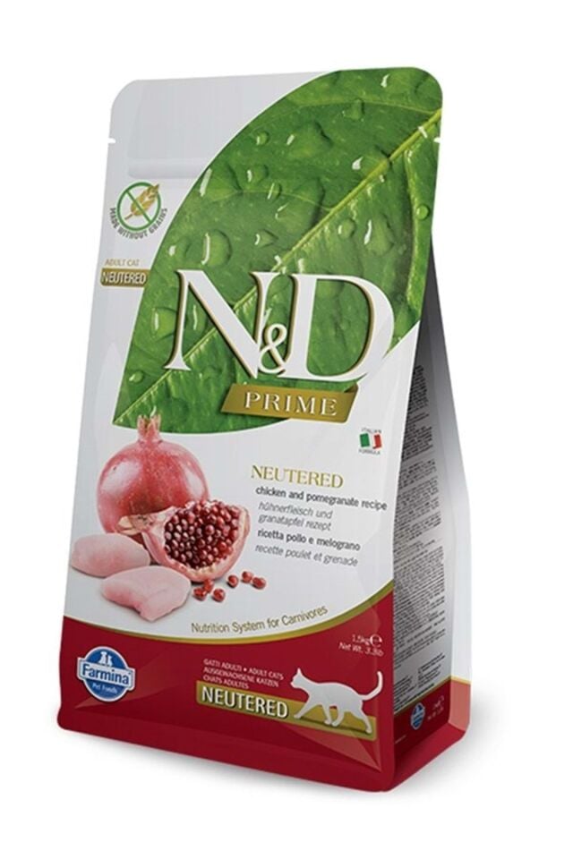 ND Prime Tahılsız Tavuk ve Narlı Kısırlaştırılmış Kedi Maması 1.5kg