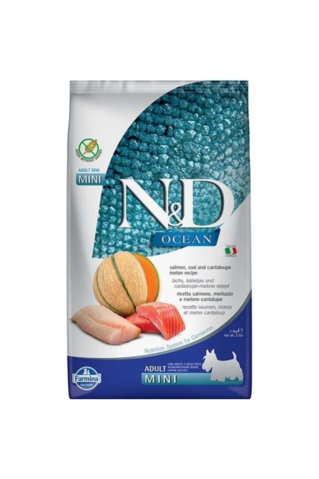 ND Ocean Somon ve Morina Balıklı Tahılsız Mini Irk Yetişkin Köpek Maması 2.5 Kg