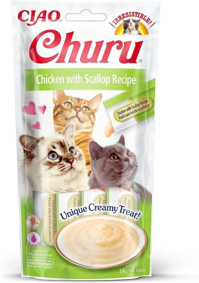 İnaba Ciao Churu Cream Tavuklu ve Deniz Taraklı Kedi Krema Ödül Maması 4x14gr