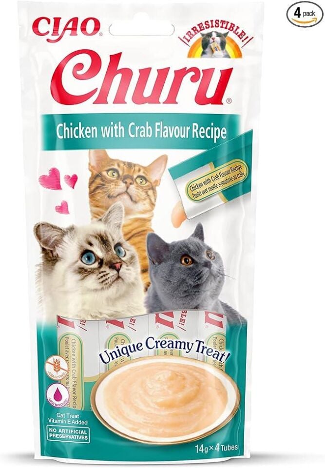 İnaba Ciao Churu Cream Tavuklu ve Yengeçli Kedi Krema Ödül Maması 4x14gr