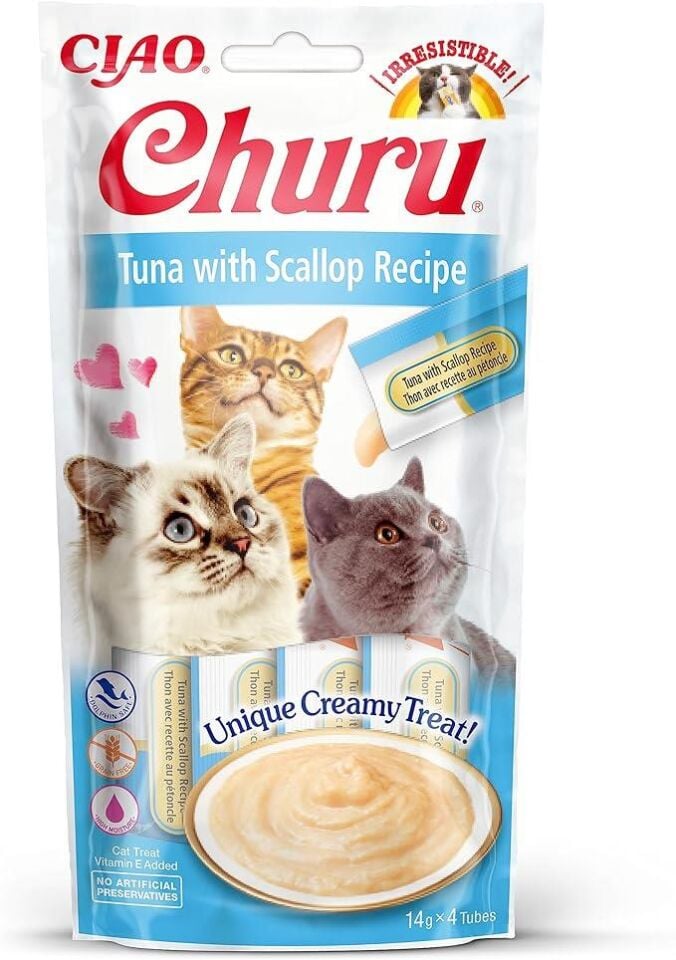 İnaba Ciao Churu Cream Ton Balıklı ve Deniz Taraklı Kedi Krema Ödül Maması 4x14gr