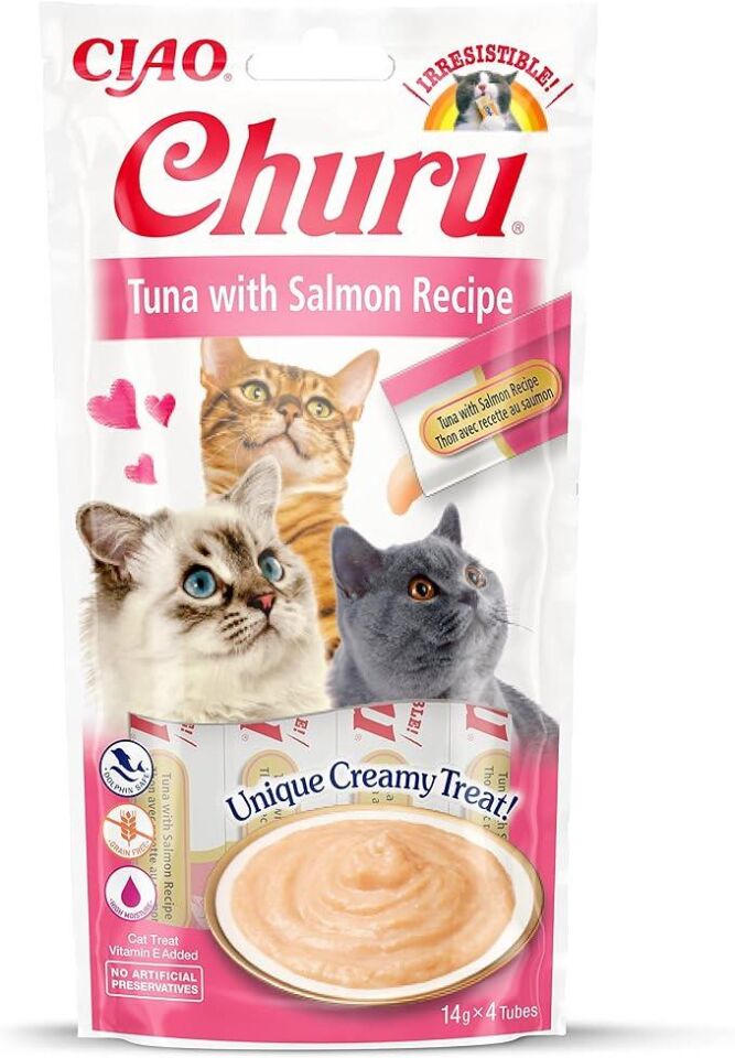 İnaba Ciao Churu Cream Ton Balıklı ve Somonlu Kedi Krema Ödül Maması 4x14gr