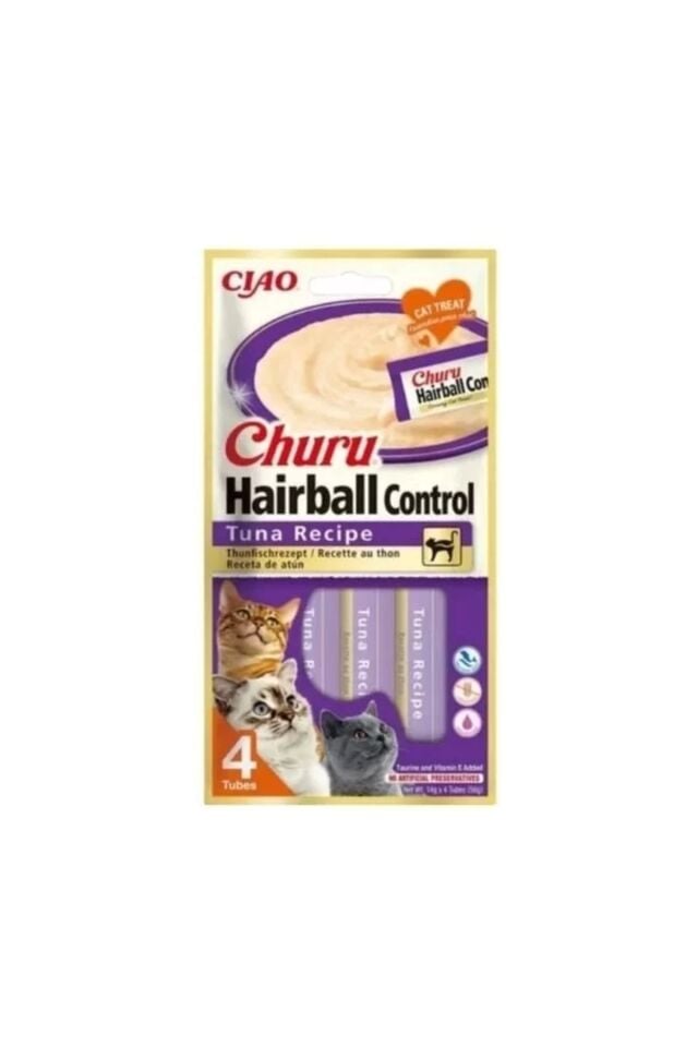 Ciao Churu Hairball Tüy Yumağı Kontrollü Ton Balıklı Sıvı Kedi Ödül Maması 14 gr 4 Adet