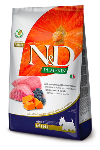 ND Pumpkin Tahılsız Kuzu Eti Balkabağı ve Yaban Mersinli Küçük Irk Yetişkin Köpek Maması 7kg﻿