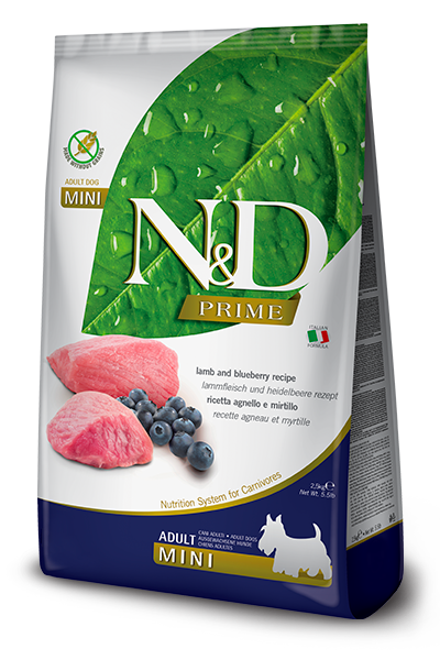 ND Prime Tahılsız Kuzu Etli ve Yaban Mersinli Küçük Irk Yetişkin Köpek Maması 2,5kg