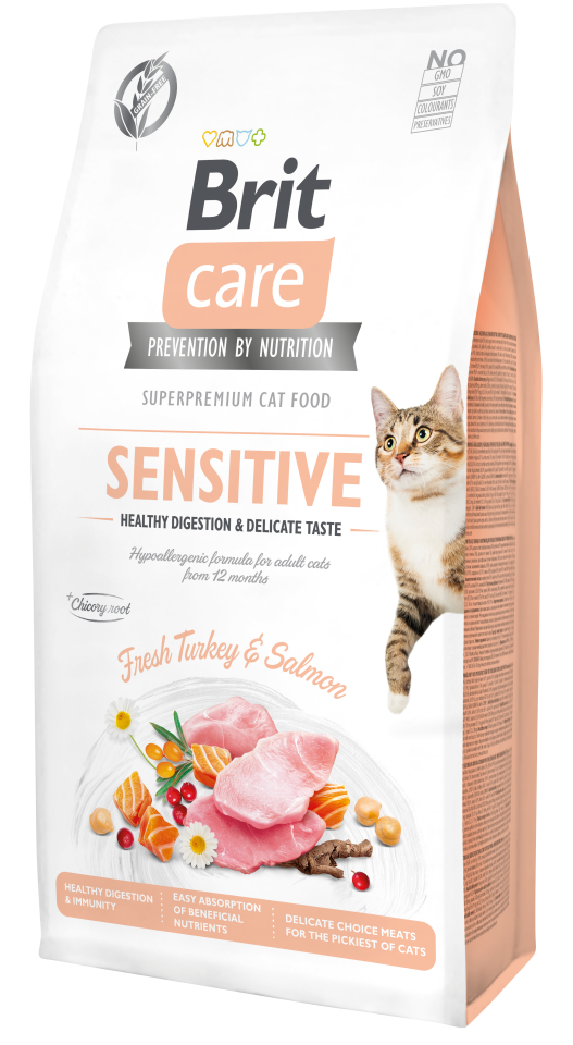 Brit Care Sensitive Yetişkin Hassas Kediler için Tahılsız Hindili ve Somonlu Yetişkin Kedi Maması 7kg﻿