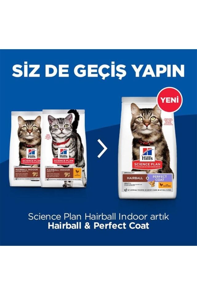 Hills Tüy Yumağı Önleyici Mükemmel Tüyler için Tavuklu Yetişkin Kedi Maması 1,5 Kg