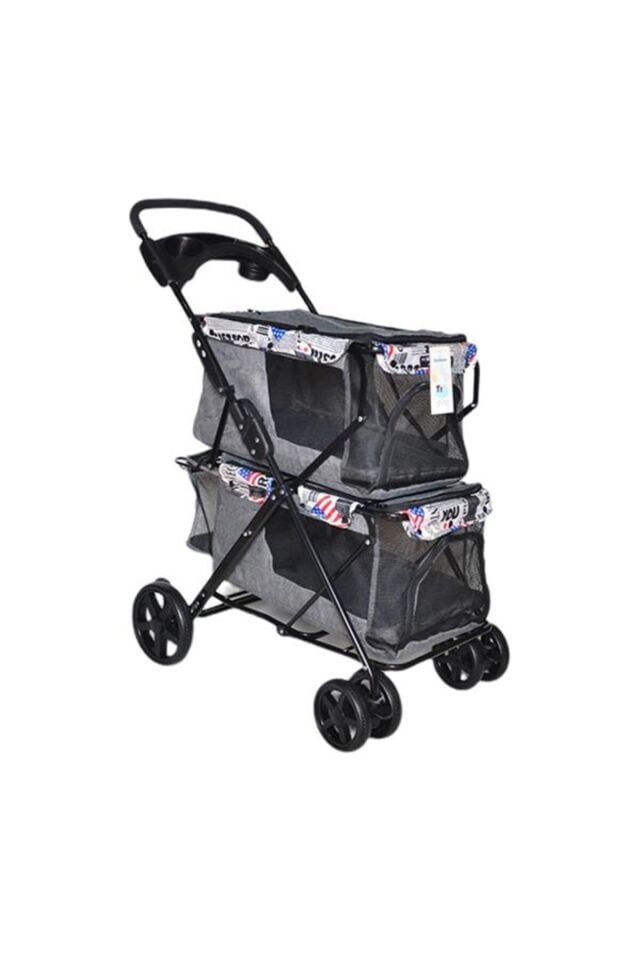 Zampa Twins Kedi ve Köpek Arabası Gri 51x85x100 Cm