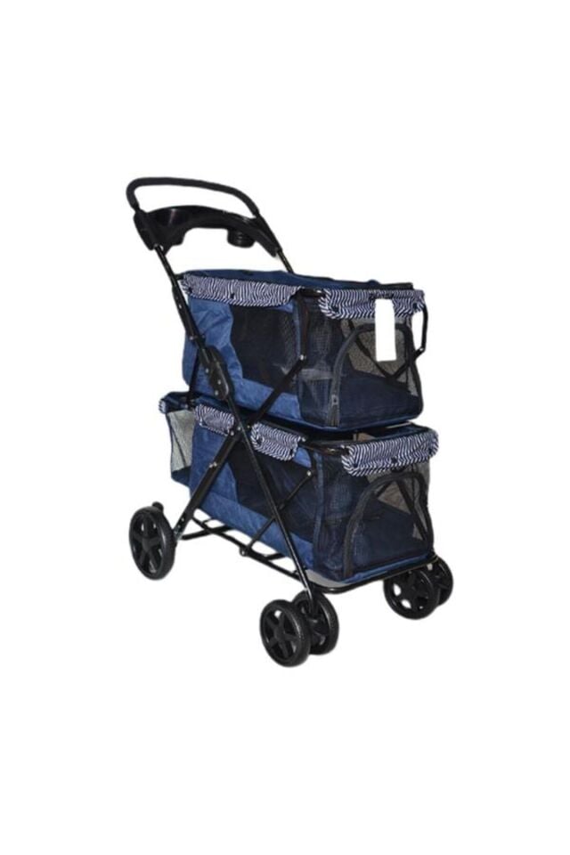 Zampa Twins Kedi ve Köpek Arabası Lacivert 51x85x100 Cm