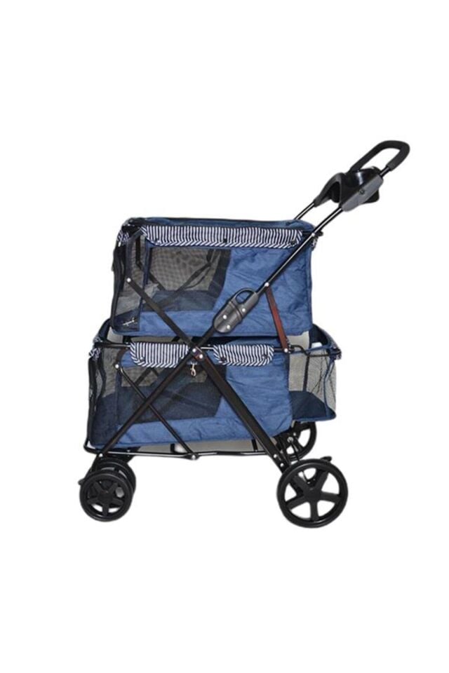 Zampa Twins Kedi ve Köpek Arabası Lacivert 51x85x100 Cm